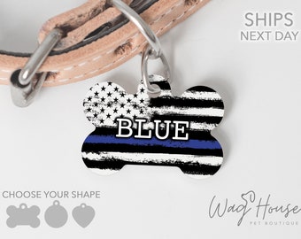 Blue Line Pet Tag, K9 Police Dog Tag, American Flag Patriotic Pet Tag, Thin Blue Line Pet Tag, Police Support Dog Tag, Boy Dog Tag