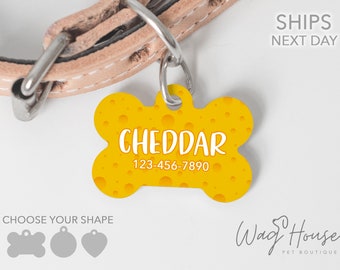 Cheese Dog Tag, Cheddar Pet ID Tag, Queso Dog Tag Double Sided, Food Dog Accessories, Custom Dog Tag Personalized Pet Tag