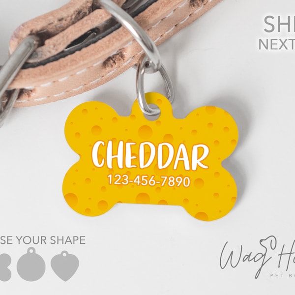 Cheese Dog Tag, Cheddar Pet ID Tag, Queso Dog Tag Double Sided, Food Dog Accessories, Custom Dog Tag Personalized Pet Tag