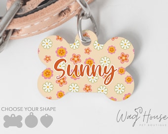 Boho Dog Tag Retro Dog Tag, Hippie Pet Tag, Hipster Dog Tag, Daisy Floral Personalized Pet tag, Dog Name Tag, Dog Tag For Dog