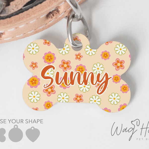 Boho Dog Tag Retro Dog Tag, Hippie Pet Tag, Hipster Dog Tag, Daisy Floral Personalized Pet tag, Dog Name Tag, Dog Tag For Dog