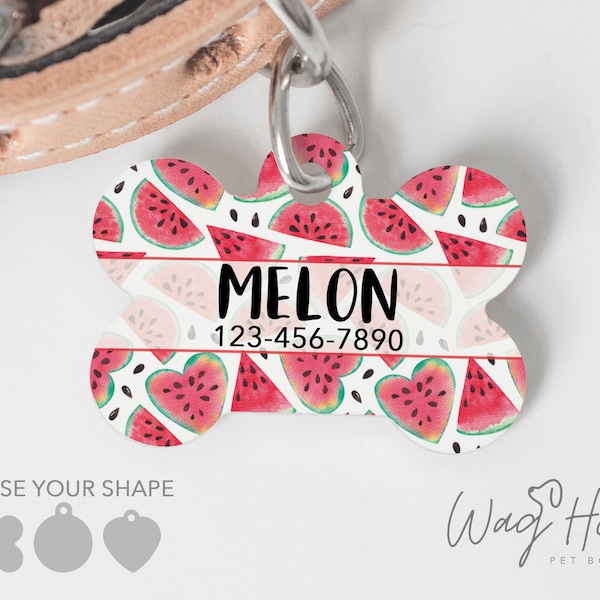 Watermelon Dog Tag, Pink Summer ID Tag, Fruit Dog Tag Double Sided, Food Custom Dog Tag Personalized Pet Tag, Girl Dog Tag