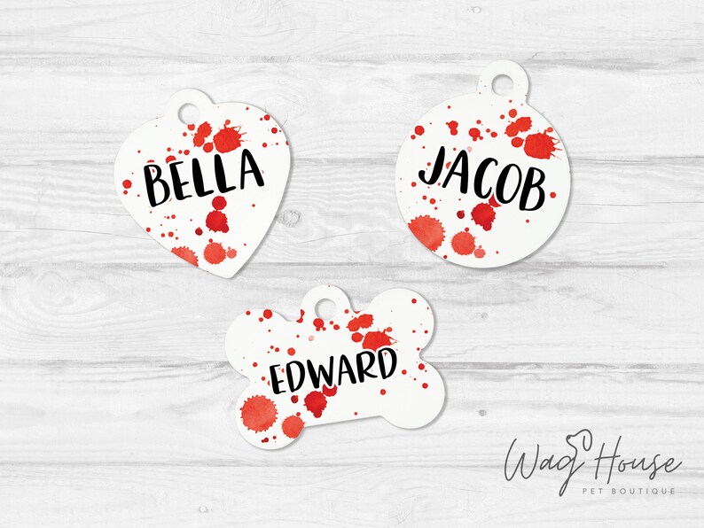 Blood Splatter Halloween Dog Tag Vampire Pet Tag Fall Dog Accessory and Pet Tag Boy Double Sided Pet ID Tag image 2