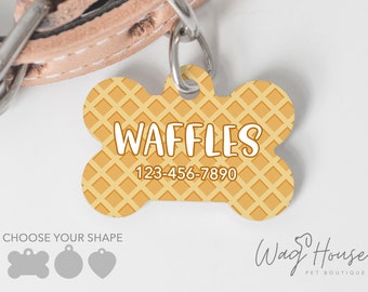 Waffle Pet Tag, Food Dog Tag, Dachshund Accessories, Waffles Cat Tag, Double Sided Dog Tag for Dog or Cat, Custom Pet Tag