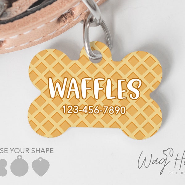 Waffle Pet Tag, Food Dog Tag, Dachshund Accessories, Waffles Cat Tag, Double Sided Dog Tag for Dog or Cat, Custom Pet Tag