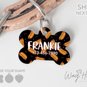 Hot Dog Pet Tag, Food Dog Tag, Dachshund Accessories, Weiner Dog Tag, Double Sided Dog Tag for Dog, Custom Pet Tag
