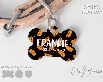 Hot Dog Pet Tag, Food Dog Tag, Dachshund Accessories, Weiner Dog Tag, Double Sided Dog Tag for Dog, Custom Pet Tag