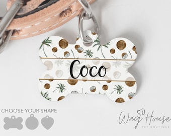 Coconut Print Dog Tag, Summer ID Tag, Beach Dog Tag Double Sided, Custom Dog Tag, Palm Tree Personalized Pet Tag, Girl Dog Tag, Boy Dog Tag