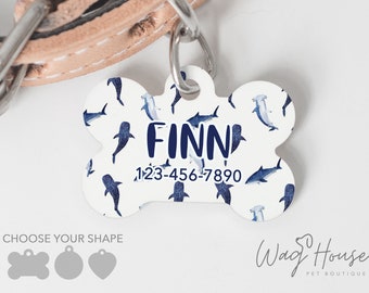 Hai-Hundemarke, Sommer-ID-Tag, Strand Hundemarke doppelseitig, individuelle Hundemarke, Palme personalisierte Haustiermarke, Mädchen-Hundemarke, junge Hundemarke,