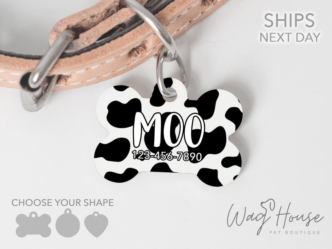 Cow Print Dog Tag, Animal ID Tag, Farm Dog Tag Double Sided, Herding ...
