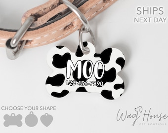 Cow Print Dog Tag, Animal ID Tag, Farm Dog Tag Double Sided, Herding Custom Dog Tag Personalized Pet Tag, Girl Dog Tag