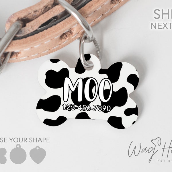 Cow Print Dog Tag, Animal ID Tag, Farm Dog Tag Double Sided, Herding Custom Dog Tag Personalized Pet Tag, Girl Dog Tag