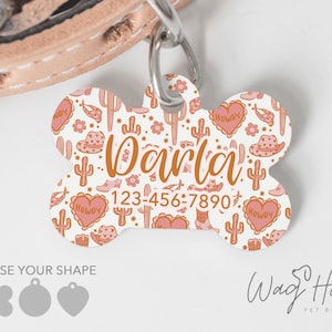 Western Valentines Day Pet Tag, Personalized Dog Tag, Boho Western Pet Tag, Custom Dog Tag, Double Sided Name Tag, Girl Dog Tag