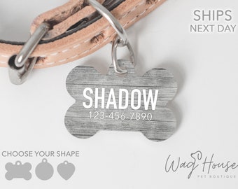 Rustic Dog Tag, Tag for Boy Dog, Personalized Pet ID Tag for Dog, Double Sided Faux Wood Dog Tag Large, Unisex Pet Tags, Wooden Tag, WOOD04