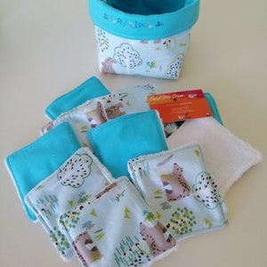 baby or make-up remover wipes, washable with storage basket and washcloths