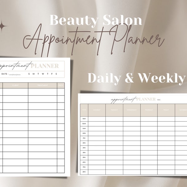 Salon Appointment Diary, Appointment Sheet, Day By Hour Diary, Salon Diary, Salon Appointment Book, Salon Appointment Printable Sheet