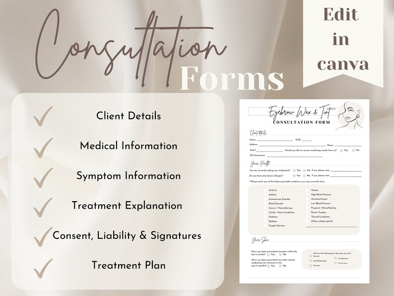 Eyebrow Wax & Tint Consent Forms Brow Consultation Brow Etsy