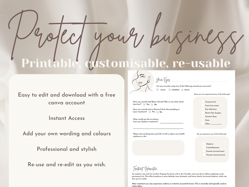 Eyebrow Wax & Tint Consent Forms Brow Consultation Brow Etsy