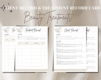 Treatment Record Card, Beauty Record Card, Client Record Cards, Beauty Business Templates, Esthetician Templates, Digital Template