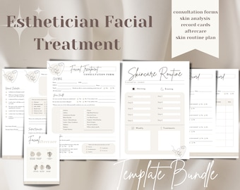 Esthetician Templates, Facial Consultation Forms, Esthetician Intake Bundle, Skincare Routine Planner, Facial Aftercare, Salon Intake