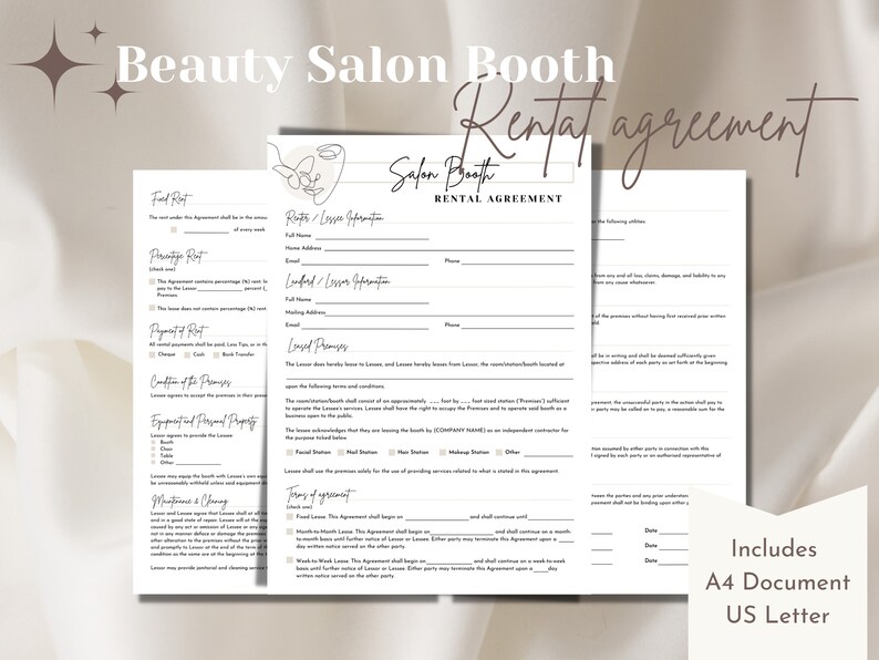 Salon Booth Rental Contract, Booth Rental Agreement, Salon Chair Rental