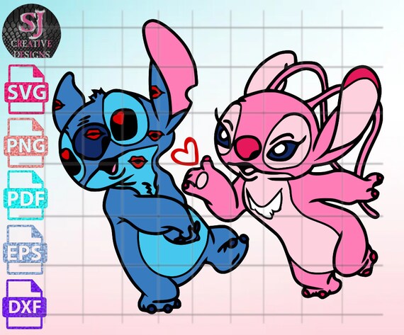 Stitch and Angel DXF, SVG, PNG Files Lilo & Stitch Stitch Valentine's  Couple Bundle 