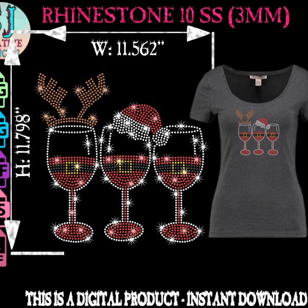 Christmas Wine glass svg, rhinestone,studio files for cricut,silhouette and more Bling Rhinestone Glitter,cricut template,glitter,rhinestone