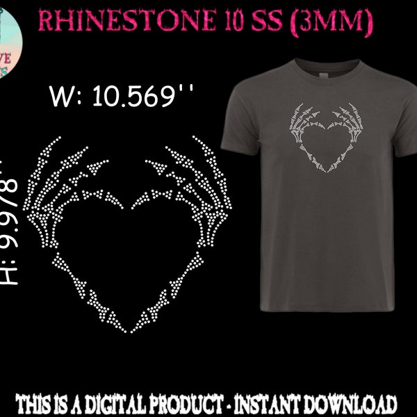 Skeleton heart hand Rhinestone, Skeleton hand SVG file , Halloween rhinestone template for Cricut design,valentines day rhinestone svg,svg