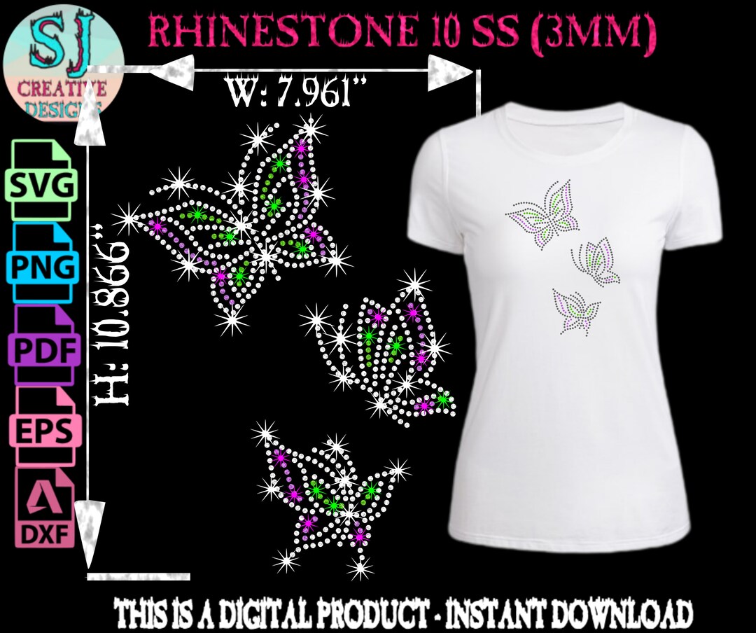Butterfly Rhinestone Svgbutterfly Templaterhinestone Etsy