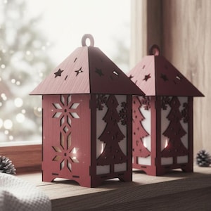 Christmas Tealight Holder SVG, 3D Winter Lantern Template for Laser Cutting, Holiday Snowflake Light Box File 922