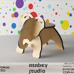 Brinquedo de elefante de madeira 3D - Perfeito para chás de bebê e decoração de berçário com tema de safári - Elefante de madeira cortado a laser 333