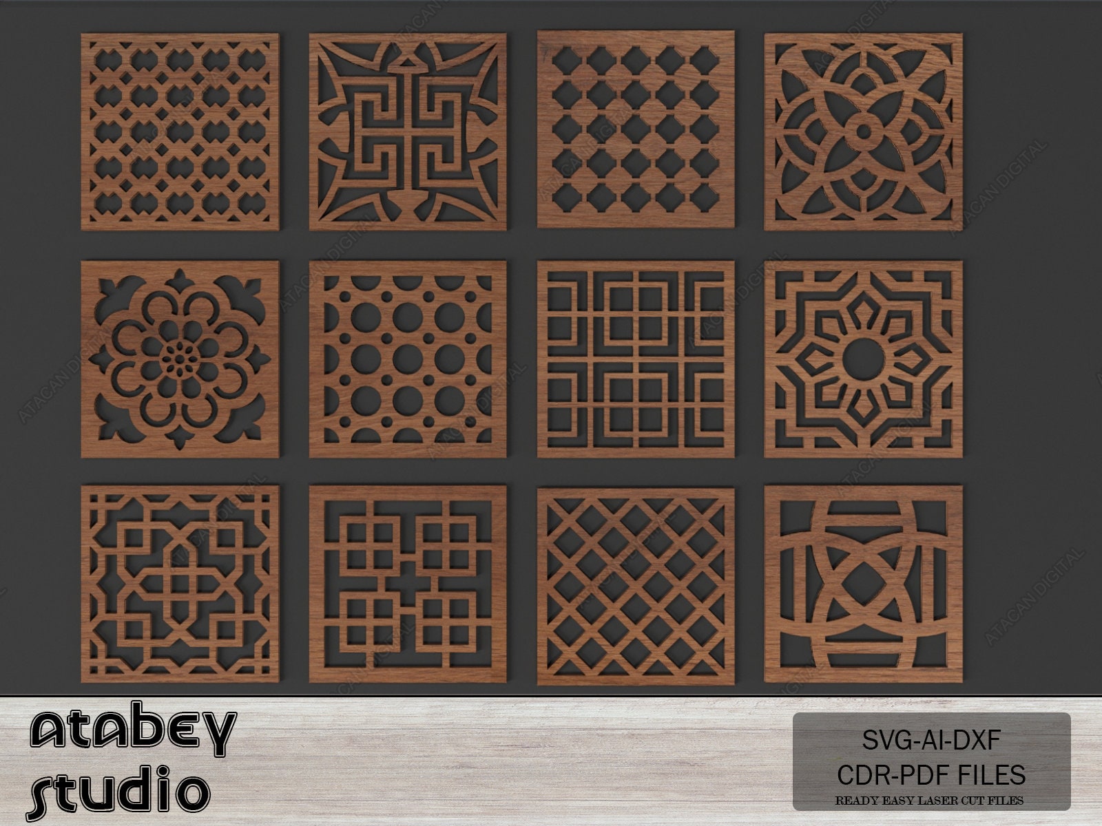 48 Geometric Patterns Laser Cut File Bundle, Modern Wall Art Panel SVG ...