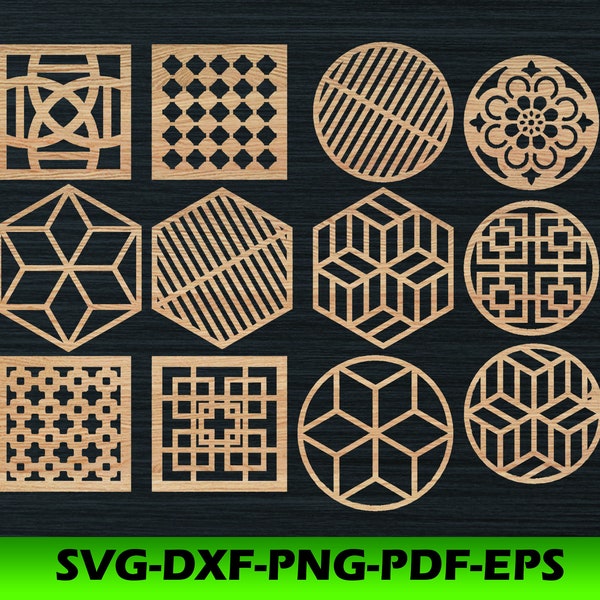 18 Wood Metal Coaster Trivet Wall Decor Templates Vector Digital SVG DXF Files Download cnc Laser Cutting Plasma Cricut dxf svg eps png ai 9