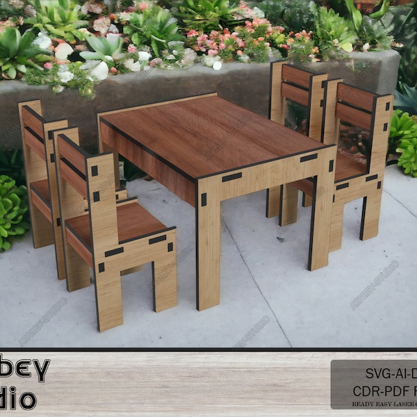 Mini Table Chair Set - Kids Furniture - Children Toy - Dollhouse SVG 332