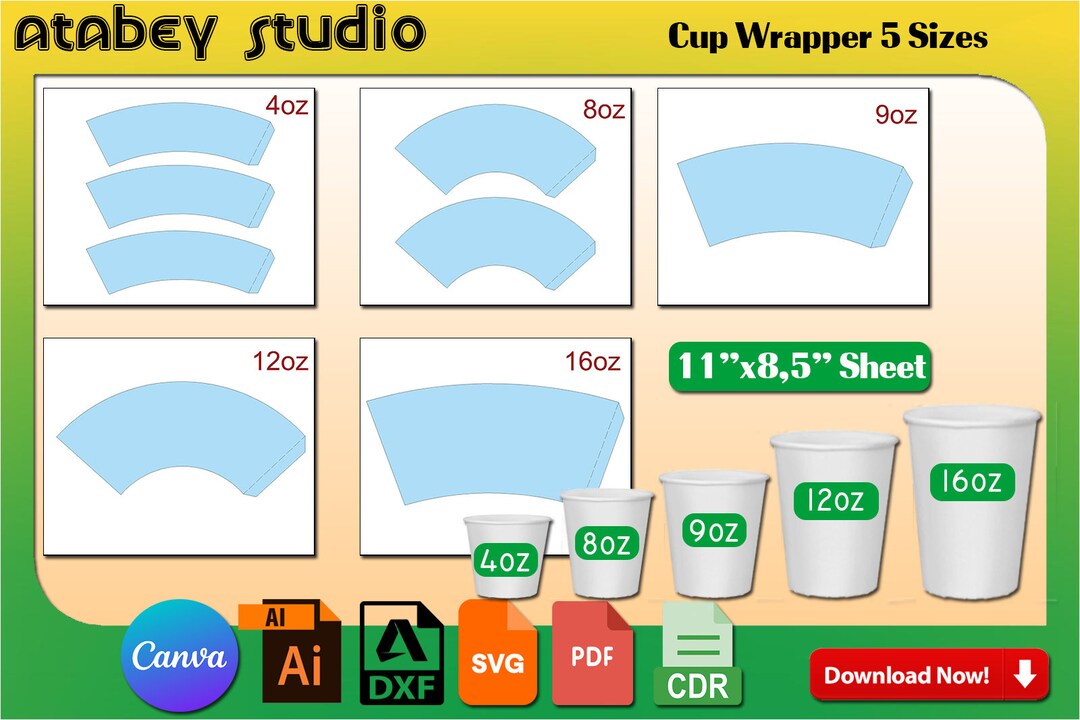 Bundle of Cup Wrapper Template / Blank Paper Coffee Cup Wrapper ...