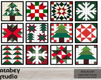 DIY Christmas Barn Quilt Set - Holiday Quilt Block Patterns - Noel Tree Snowflake Cutting Files 623