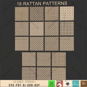 Rattan Cane Webbing SVG Bundle, 18 Rattan Patterns for Laser Cutting, Boho Furniture Upcycle & Decor Files for Glowforge Xtool 615