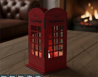 London Phone Booth Tea Light Holder SVG | British Telephone Box Lantern Laser Cut Files | Digital Download 569