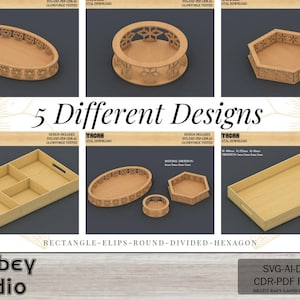 Serving Tray SVG Bundle, Laser Cut Files for Glowforge, 4 Decorative Wooden Tray Plans, DIY Home Decor 735