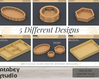 Serving Tray SVG Bundle, Laser Cut Files for Glowforge, 4 Decorative Wooden Tray Plans, DIY Home Decor 735