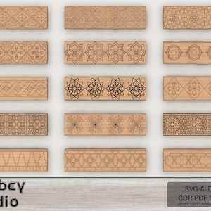 Puede incluir: Un conjunto de 15 diseños de corte láser con intrincados patrones geométricos. Los diseños son perfectos para crear bordes decorativos, marcos o plantillas. Los diseños están disponibles en formatos SVG, AI, DXF, CDR y PDF.