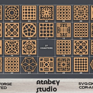 27 Coasters Grill Trivet Templates Vector Digital SVG DXF Files Instant Download glowforge Laser Cutting Plasma Cricut Maker 004