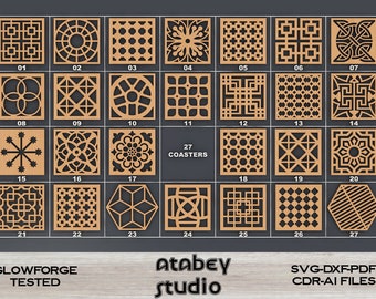27 Coasters Grill Trivet Templates Vector Digital SVG DXF Files Instant Download glowforge Laser Cutting Plasma Cricut Maker 004