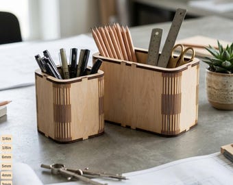 Laser Cut Pencil Holder Template - DIY Wooden Desk Organizer SVG File 1029