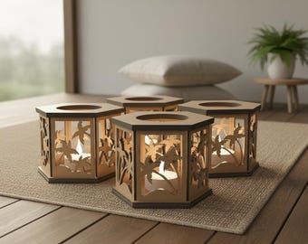 Laser Cut Lantern SVG, Tea Light Holder with Tree Pattern - Candle Holder for Gifts and Decor - Lantern Pattern for Lightburn, Xtool 742