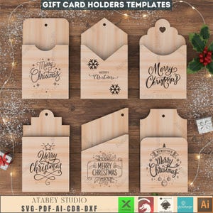 Portatarjetas de regalo para Navidad / Portatarjetas de regalo con adornos navideños / Sobres navideños de madera / Archivos de corte personalizados para regalos de Navidad SVG CDR DXF Ai 541