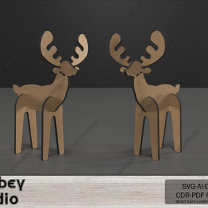 Ciervos de madera Decoración navideña Archivos SVG, Reno cortado con láser, Descarga digital 572