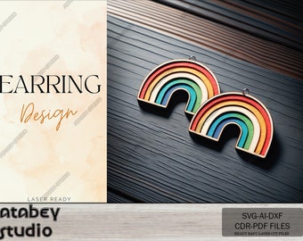 Vibrant Rainbow-Themed Laser Cut Earring Designs - Colourful Digital Cutting Files 588