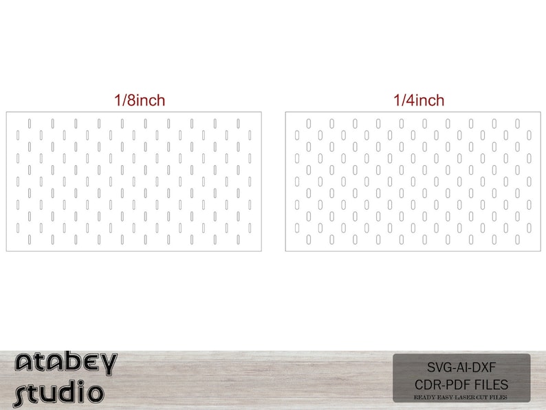 May include: Two digital designs for laser cutting, one with 1/8 inch holes and the other with 1/4 inch holes. The designs are a repeating pattern of small circles.