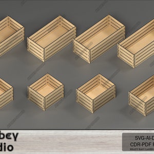 Multiple Size Crate Boxes Wooden Crates Laser Cut Files DIY Fruit Box Set Toy Tools Storage Svg Dxf Cdr Ai 567 zdjęcie 1